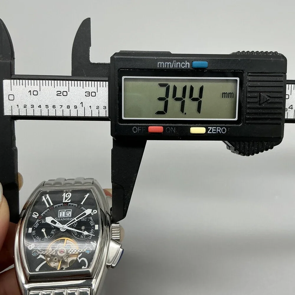 Shanghai DCEC Cummins Mens Watch 34mm Silver Tone Skeleton Dial Automatic 7.5